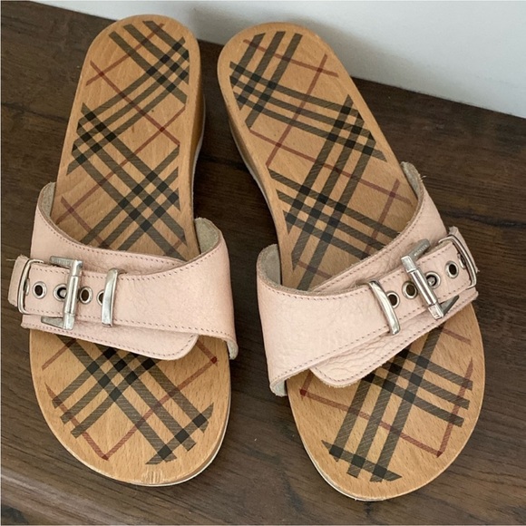 BURBERRY Burberry Shoes Wood and Leather Sandals Clogs size 8 - Picture 5 of 15